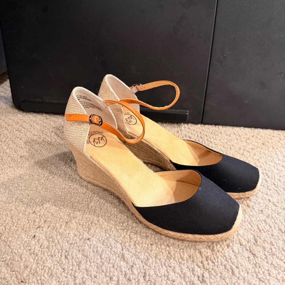 White Mountain Mamba Black Espadrille Wedge Sandals W13809 Size 9M